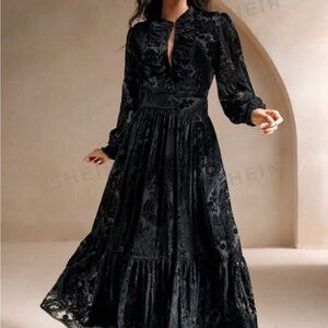 Black Lace Long Sleeve 2pc Dress